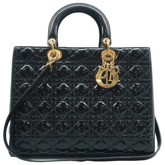 Dior Handbags - 100% Authentic Dior Lady Dior Black Patent Leather Satchel 1524-09124